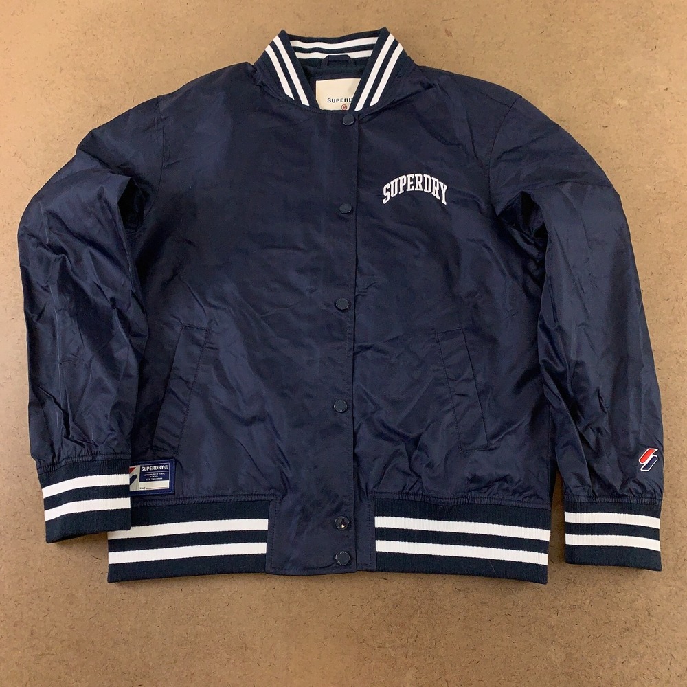 Superdry Women's Size Medium Navy Snap Front Classic Varsity Jacket New